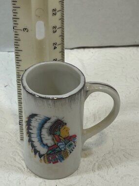 VTG White Souvenir Mini Mug Stein Native American Chief w/Headdress Ceramic2.25"